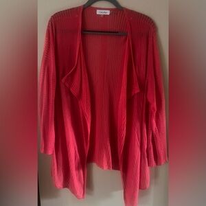 Calvin Klein Red Sheer Open Front Women's Cardigan, Size Large, 29" Long
